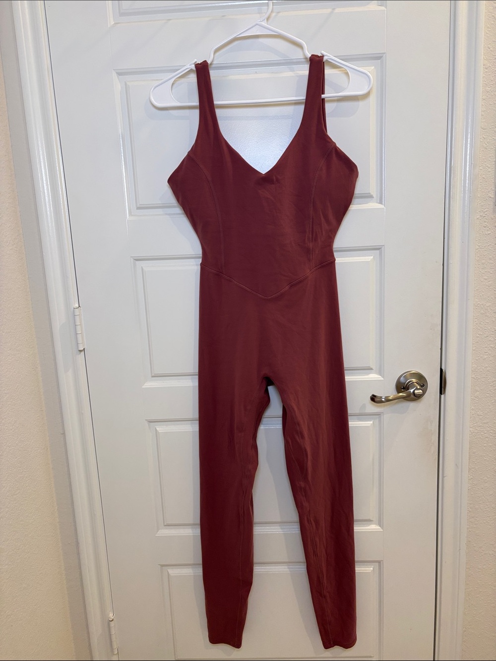 Vitality Burgundy Workout Jumpsuit Unitard V Neck Full Length Activewear Size M